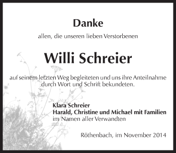 Traueranzeige von Willi Schreier von Pegnitz-Zeitung